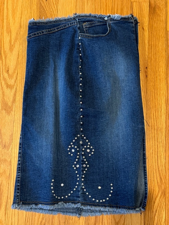 Dresses & Skirts - Maria Morena Y2K Studded Denim Skirt Raw Hem Made in US
